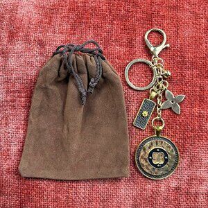 RUSTIC CLOVER Bag Charm Brown Black and Gold Tone
